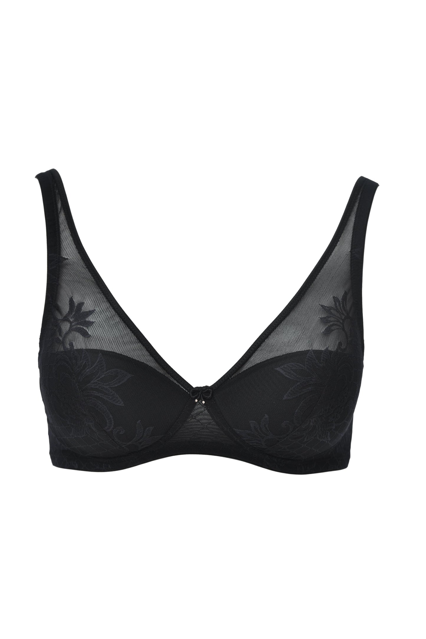 This Italian-crafted wireless bra from Leilieve's Free line utilizes a soft, elastic Jacquard fabric, featuring a distinctive amalgam of floral and geometric patterns. Light padding (approx. 3mm) is adjoined solely along the bottom of each cup's seam, allowing the fabric to adapt to the contours of the breast. Full coverage, wire-free
