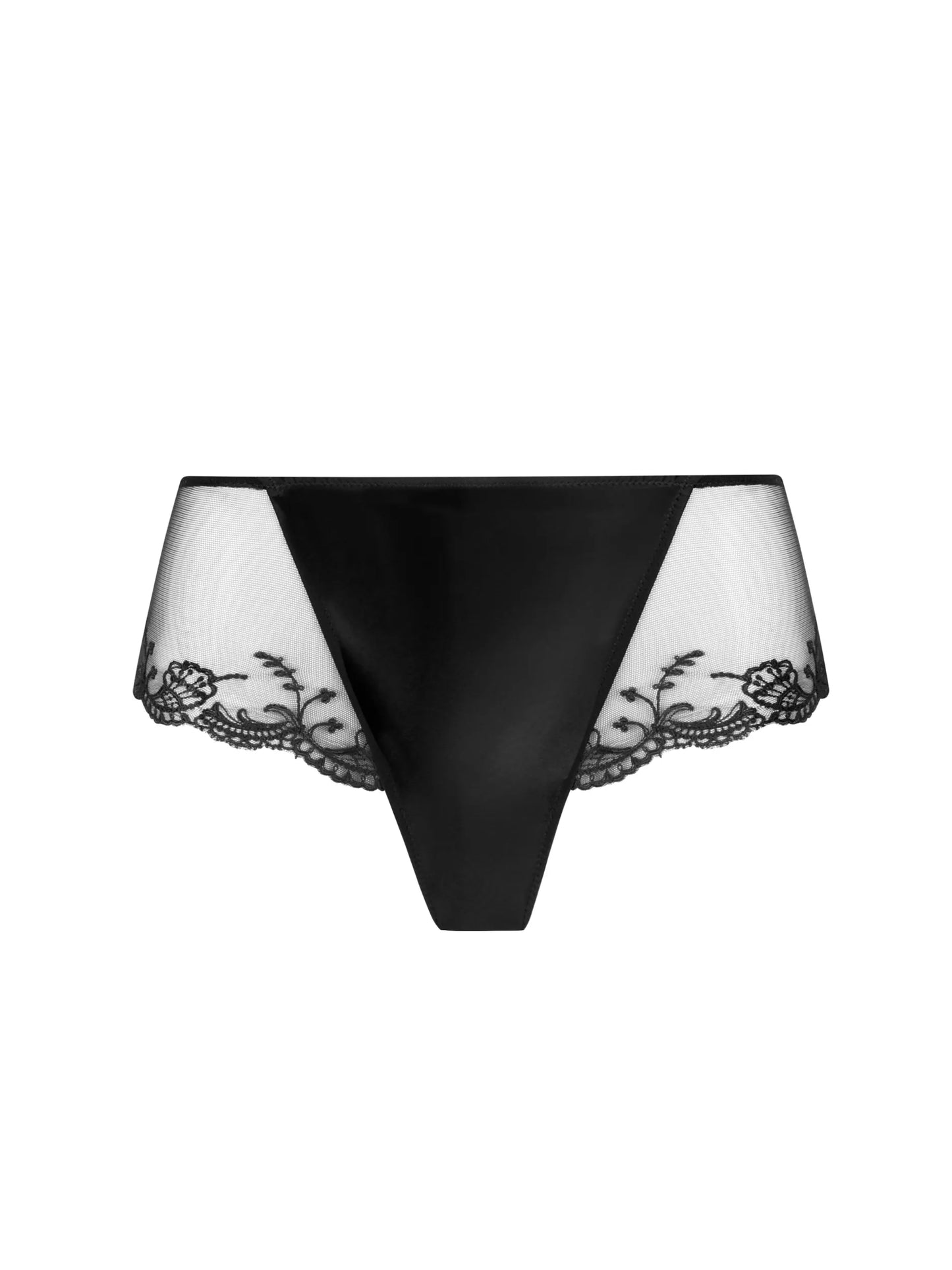 Black lace underwear on a white background