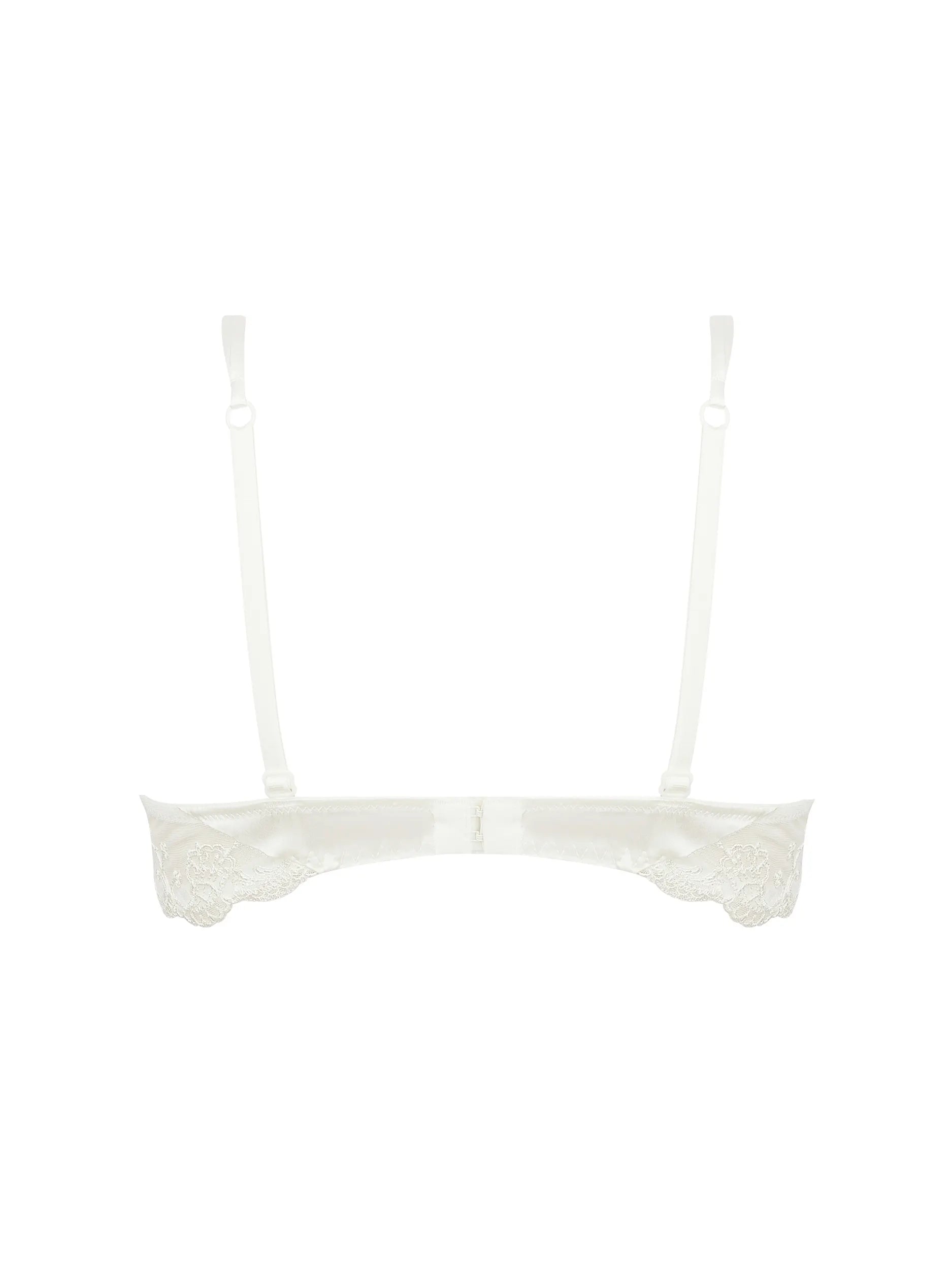 White bikini top with thin straps on a white background