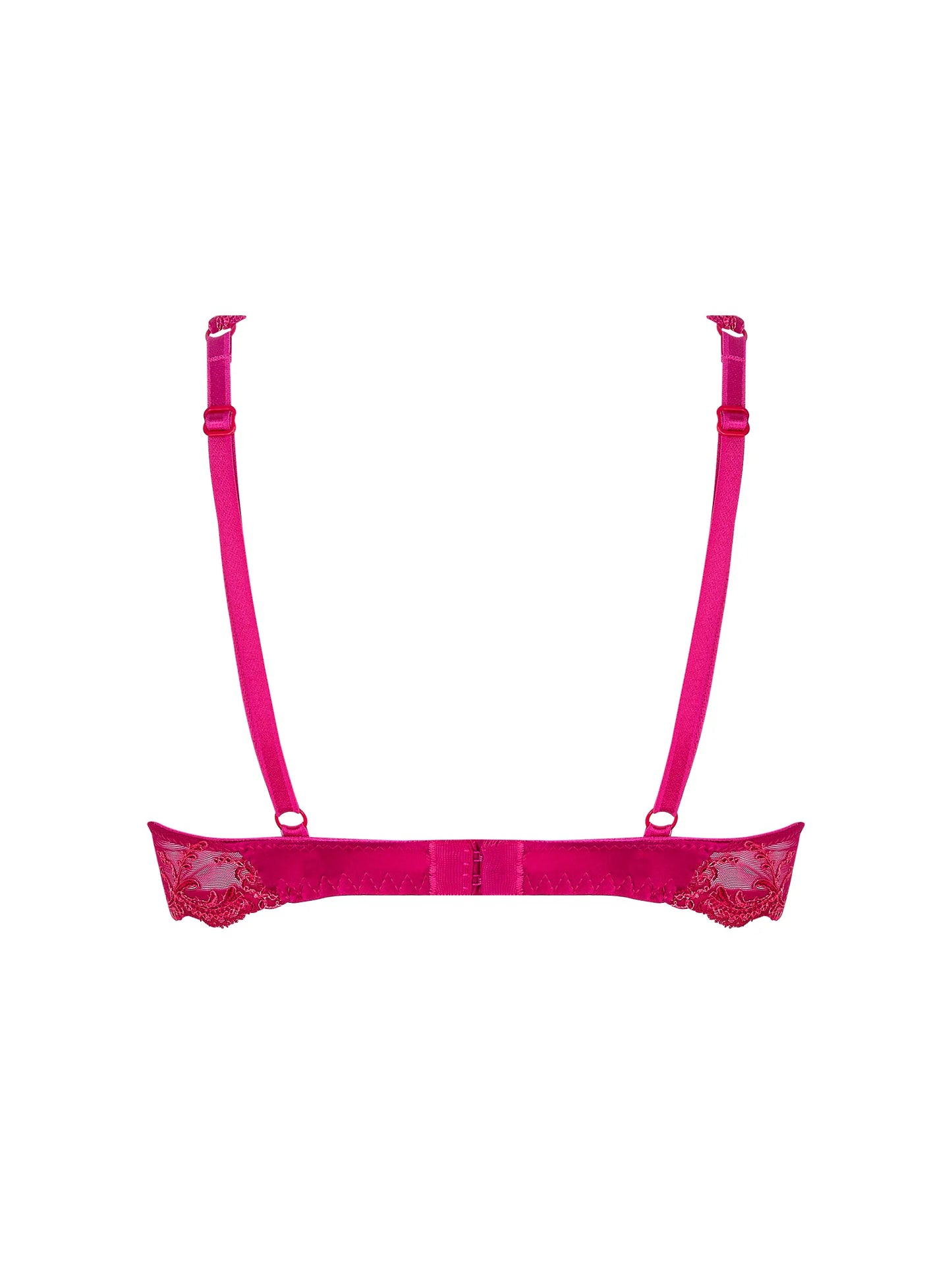 Pink lace bra on a white background