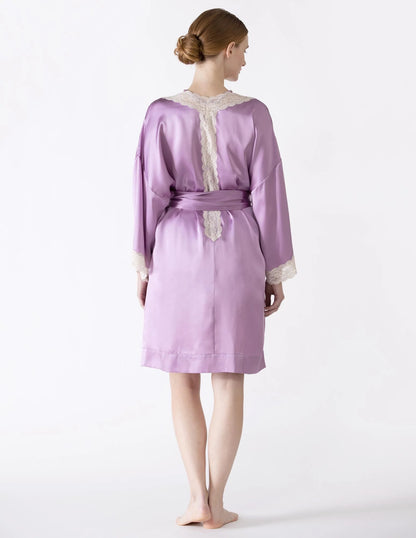 NK IMODE Gardenia Lace Trim Short Silk Kimono