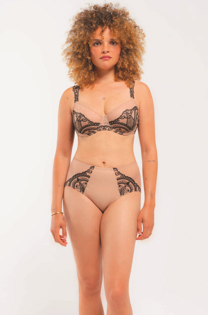 Sophisticated and luxuriously embroidered full brief panties and bra from the Kant line by Louisa Bracq from France at DiModa Lingerie Toronto.