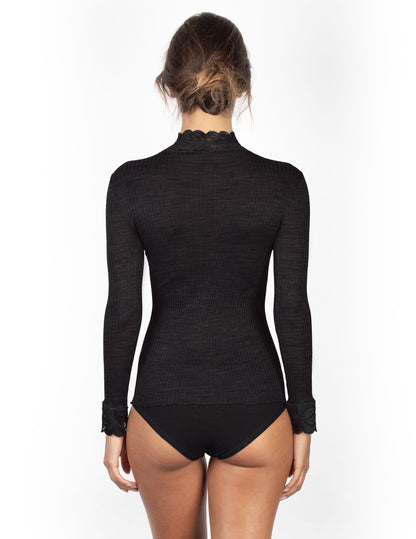 Wool-blend, mock-neck lace top by EGi from Italy at Di Moda lingerie Toronto 