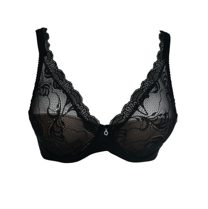 The Savoir Faire line from Leilieve features this lace bra for an ideal fit and comfort from its meticulous construction. The cups have been designed with light padding (about 2mm) attached only to the underwire and overlaid with Italian flat lace, detaching the cups for unrestricted movement while minimizing the fabric's transparency.